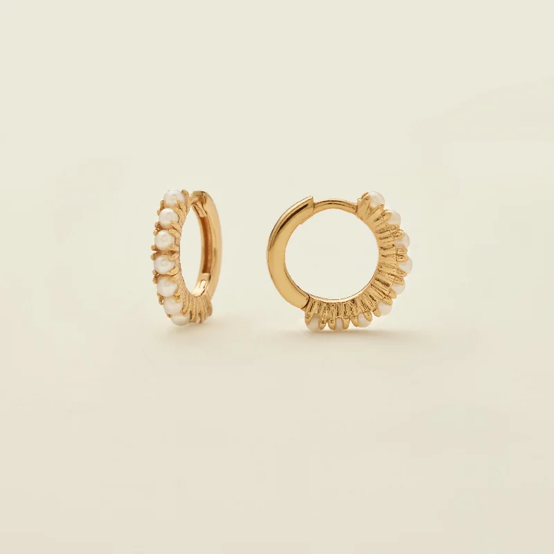 minimalist ear studs for sleek looks -Pearl Huggie Hoop Earrings