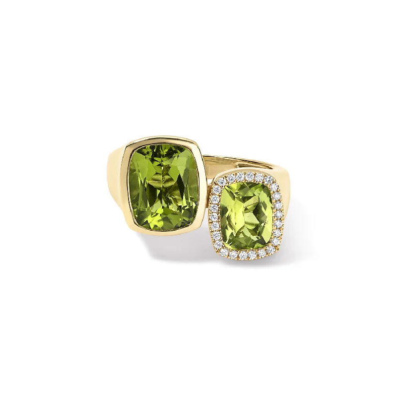 vintage engagement rings with gemstones-Peridot Toi Et Moi Ring with Diamond Halo