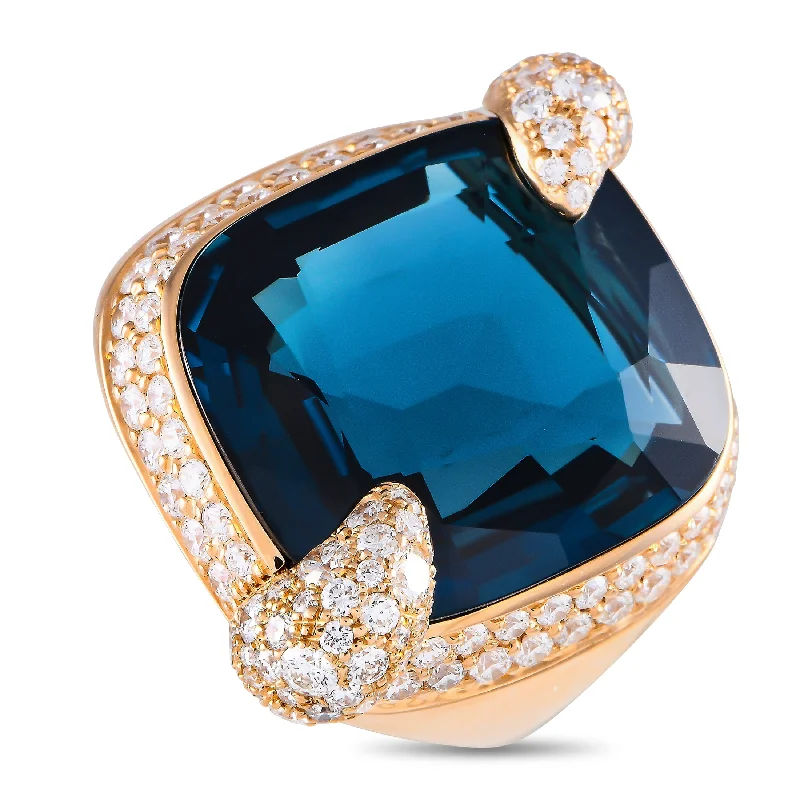 simple engagement rings for men with diamonds-Pomellato Ritratto 18K Yellow Gold 1.40ct Diamond and London Blue Topaz Ring PO17-102124