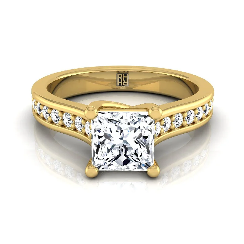 stackable engagement rings for women-18K Yellow Gold Princess Cut Diamond Channel Set Engagement Ring -1/3ctw