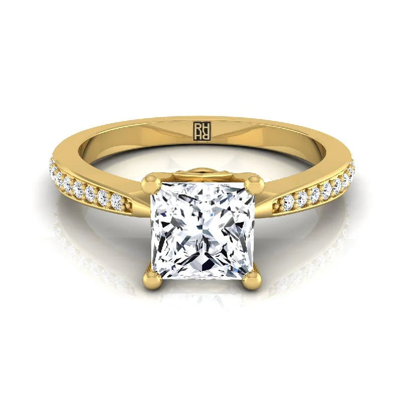 engagement rings with birthstones for women-18K Yellow Gold Princess Cut Diamond Tapered Pave Engagement Ring -1/8ctw