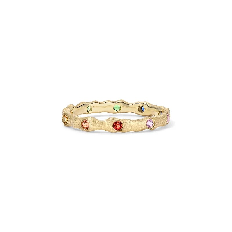 matching rings for couples with engraving-Rainbow Freeform Eternity Band