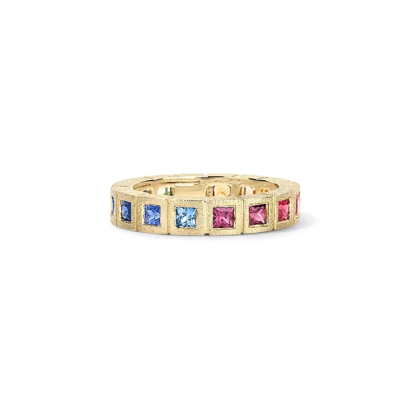 custom promise rings for women-Rainbow Princess Cut Eternity Band