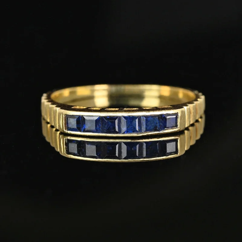 engagement rings for women with sapphires-Ribbed 14K Gold Channel Set Sapphire Ring Band