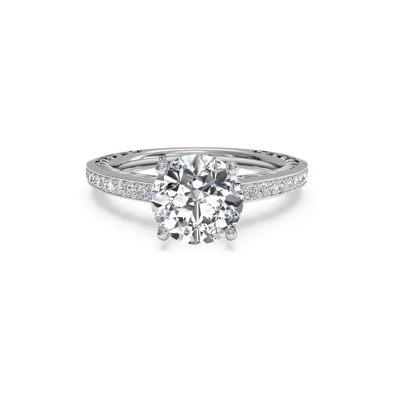 affordable rings with diamonds-Lattice Micropave Round Brilliant Diamond Engagement Ring