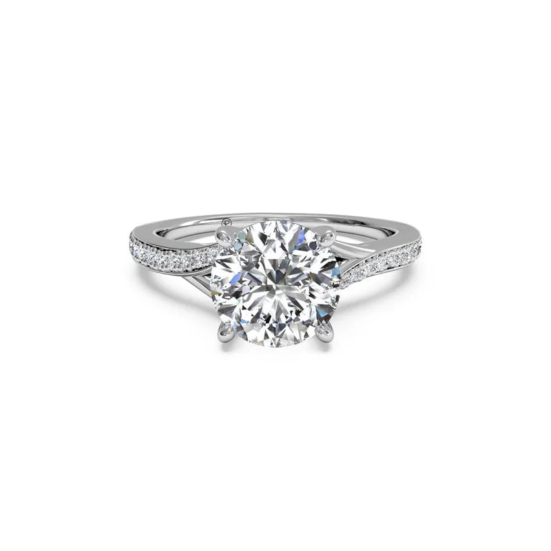 affordable engagement rings with sapphires-Micropave Bypass Round Brilliant Diamond Engagement Ring