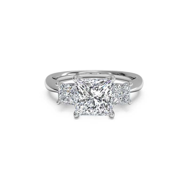 matching rings for couples with engraving-Three-Stone Princess Cut Diamond Engagement Ring