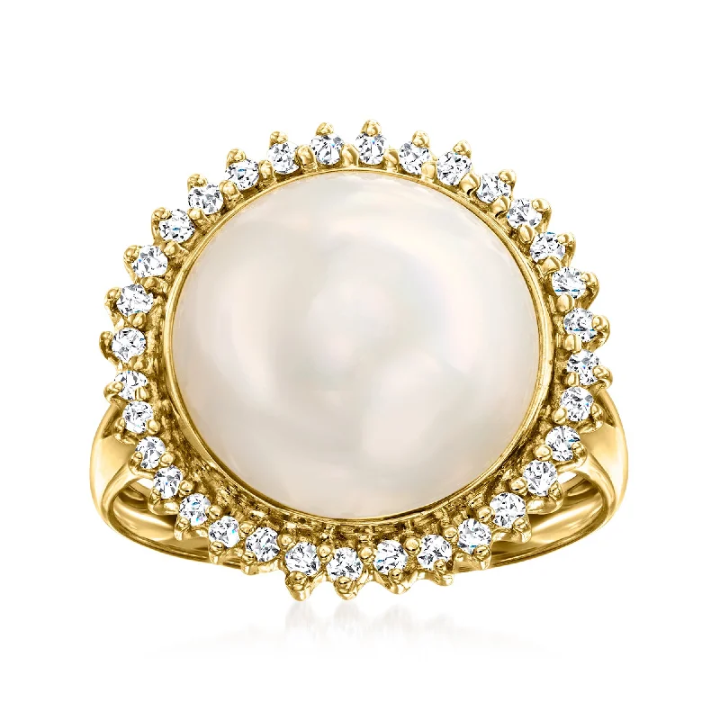 vintage engagement rings for men with diamonds-Ross-Simons 12-12.5mm Cultured Mabe Pearl and . Diamond Ring in 14k Yellow Gold