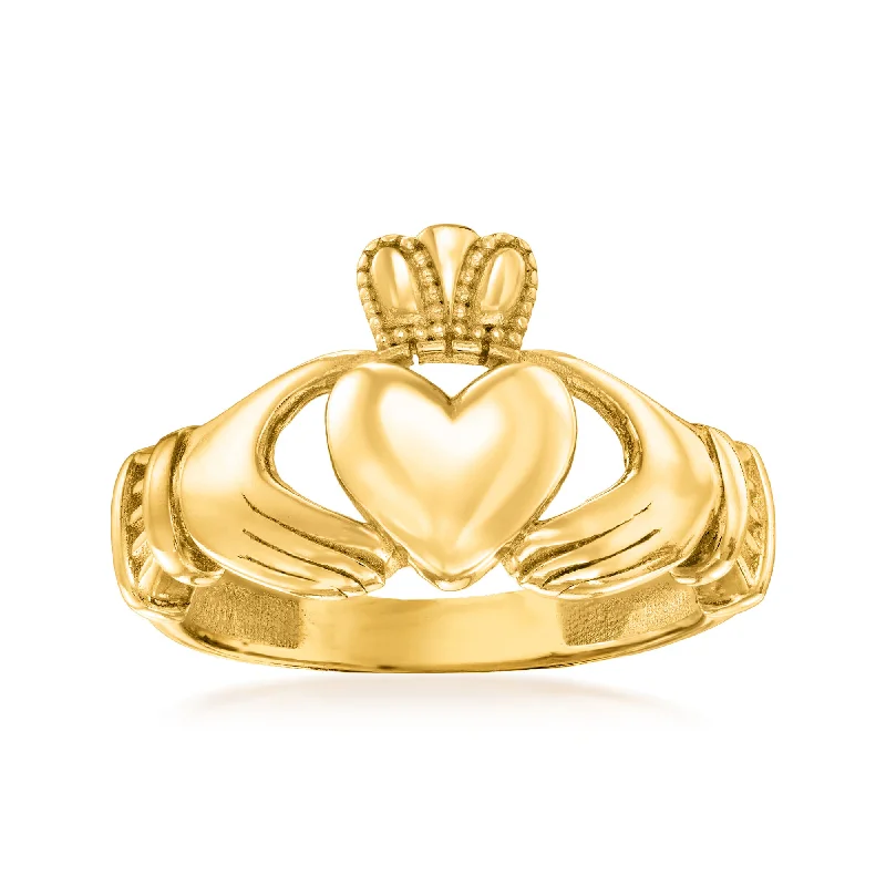 engagement rings for couples with gemstones-Ross-Simons 14kt Yellow Gold Claddagh Ring