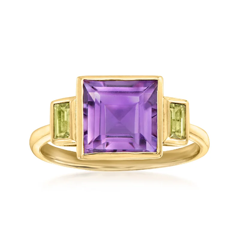 affordable engagement rings for men with diamonds-Ross-Simons Amethyst and . Peridot Ring in 14kt Yellow Gold