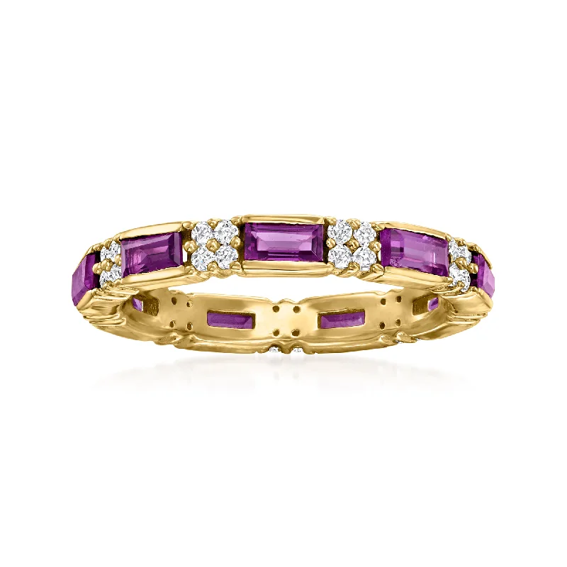 simple engagement rings with rubies-Ross-Simons Amethyst and . White Zircon Eternity Band in 18kt Gold Over Sterling