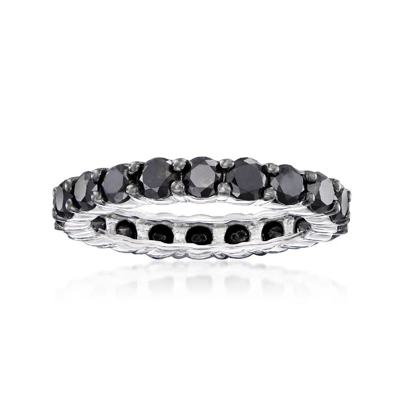 silver rings for men with engraving-Ross-Simons Black Diamond Eternity Band in Sterling Silver