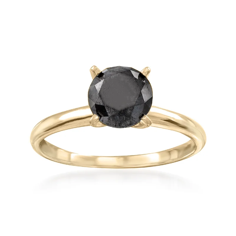 affordable gold wedding bands with diamonds-Ross-Simons Black Diamond Solitaire Ring in 14kt Yellow Gold