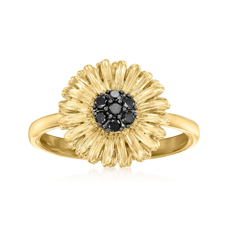 trendy rings for women-Ross-Simons Black Diamond Sunflower Ring in 18kt Gold Over Sterling