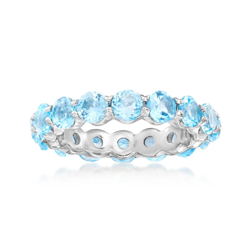 classic diamond wedding bands for men-Ross-Simons Blue Topaz Eternity Ring in Sterling Silver