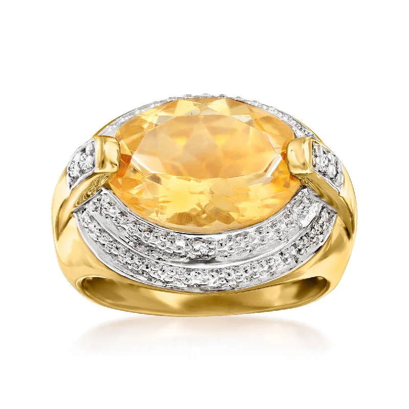 stackable engagement rings for women-Ross-Simons Citrine Ring With White Topaz Accents in 18kt Gold Over Sterling