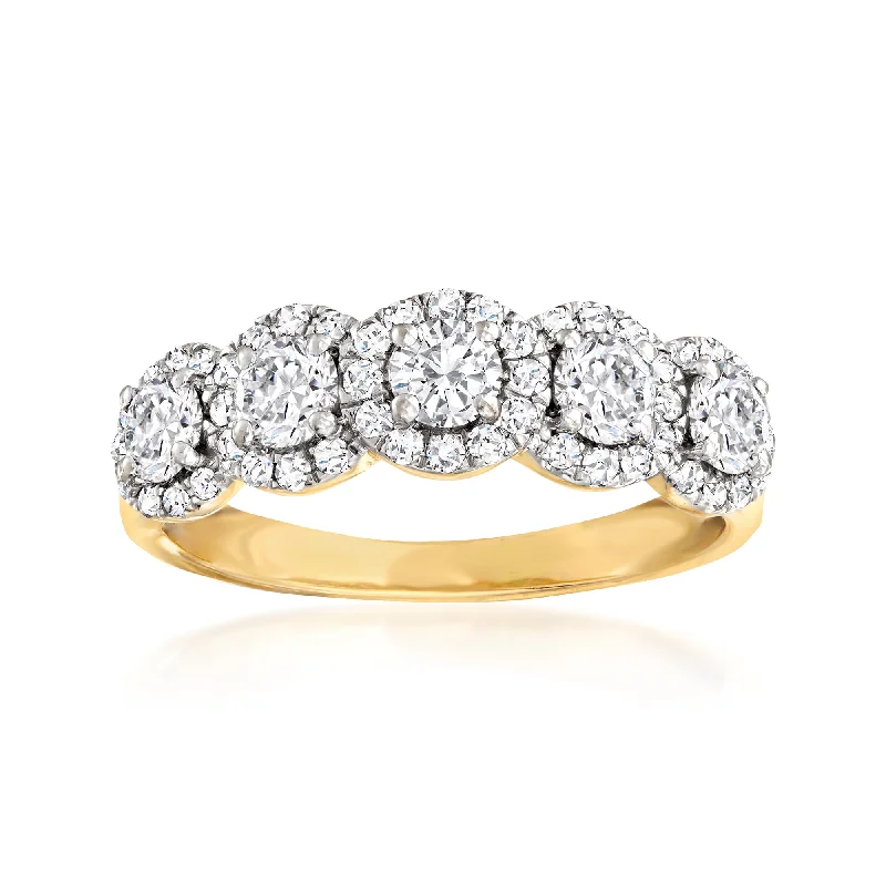 diamond engagement rings with gold bands-Ross-Simons Diamond 5-Stone Halo Ring in 14kt Yellow Gold