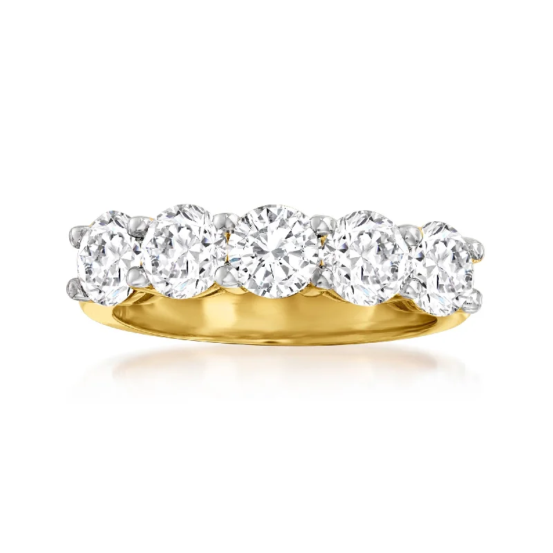 simple diamond rings for engagement-Ross-Simons Diamond 5-Stone Ring in 14kt Yellow Gold