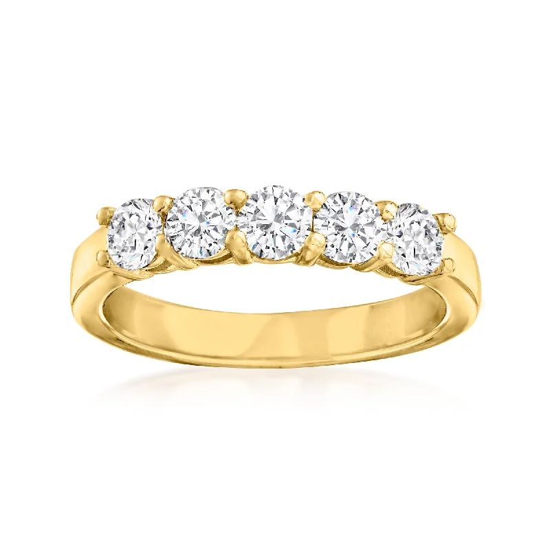 women’s rings with emerald stones-Ross-Simons Diamond 5-Stone Ring in 14kt Yellow Gold