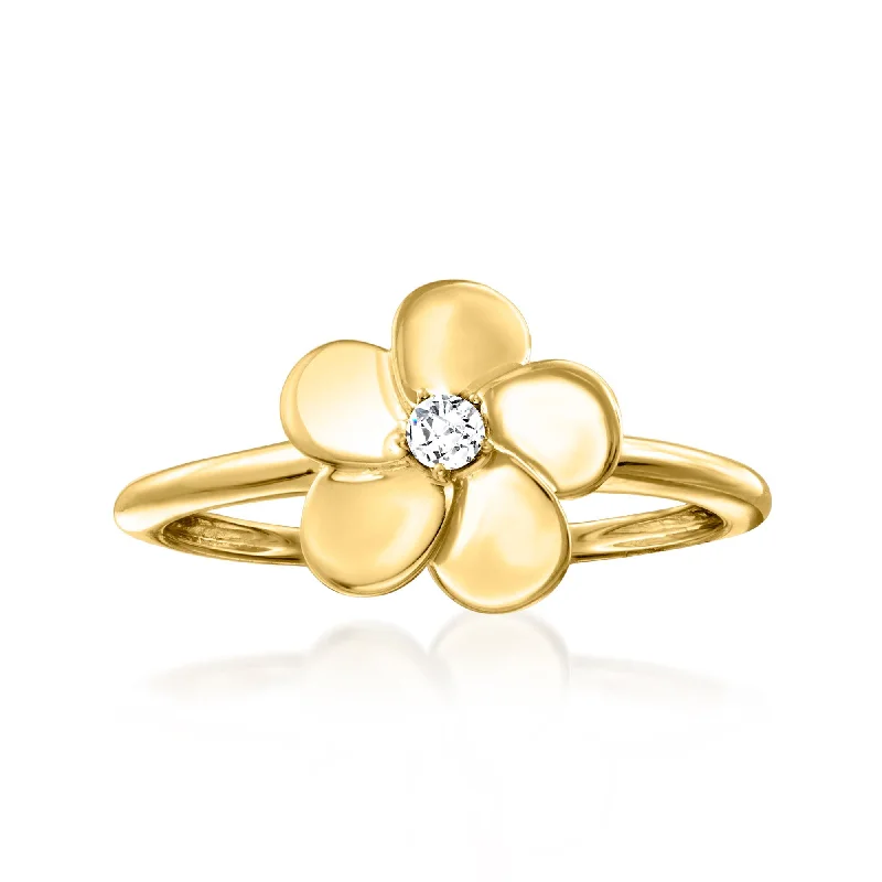 men’s wedding rings with sapphires and diamonds-Ross-Simons Diamond-Accented Flower Ring in 14kt Yellow Gold