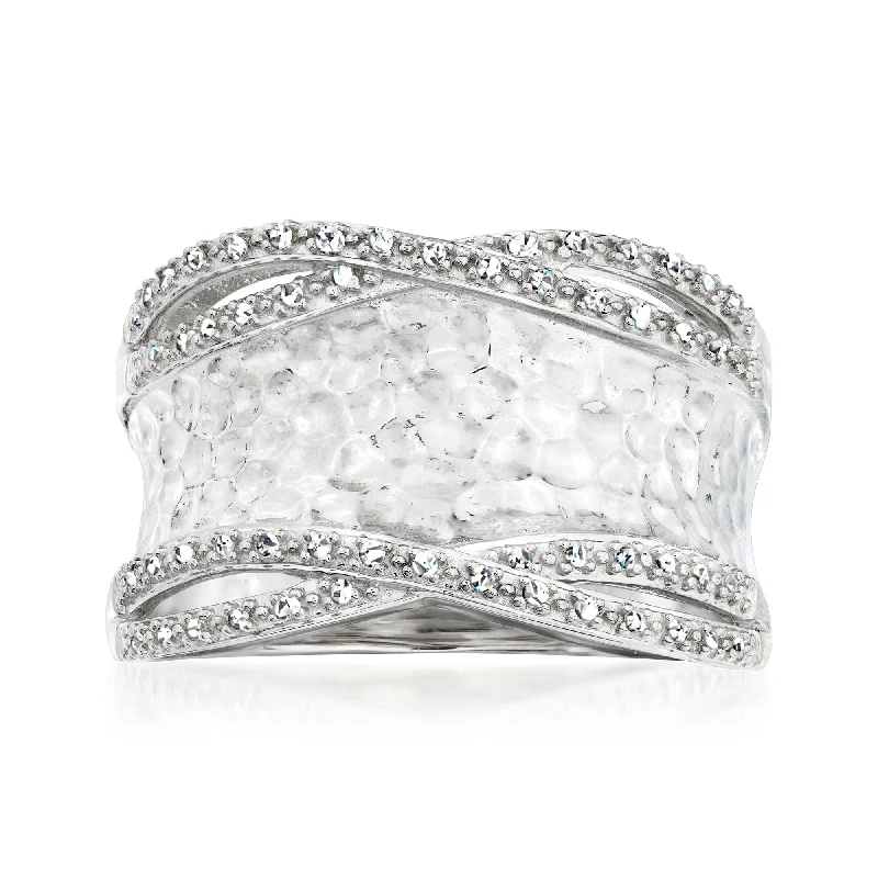 affordable wedding rings for women-Ross-Simons Diamond Hammered Ring in Sterling Silver