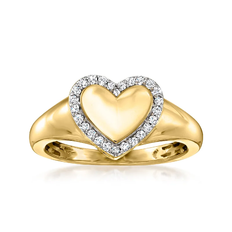 black diamond engagement rings for women-Ross-Simons Diamond Heart Signet Ring in 14kt Yellow Gold