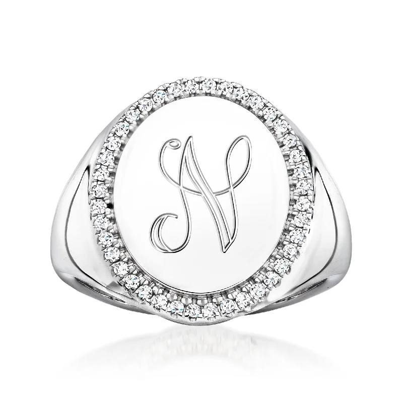 men’s rings with engraved designs-Ross-Simons Diamond Personalized Ring in Sterling Silver