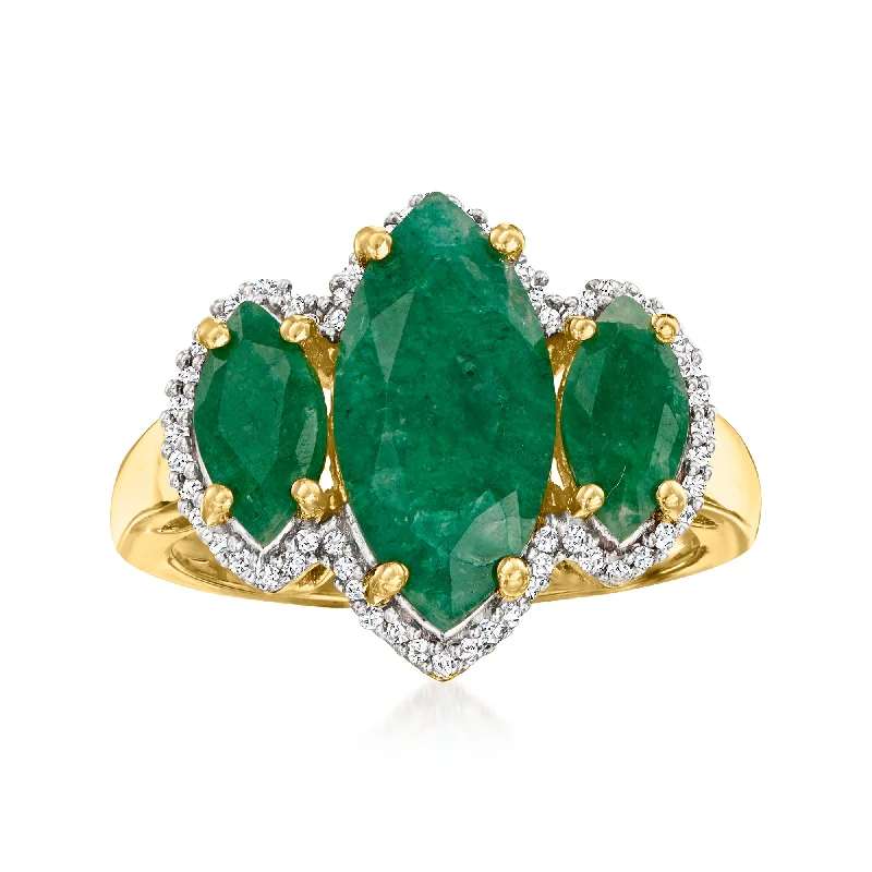 sapphire rings for engagement-Ross-Simons Emerald and . Diamond 3-Stone Ring in 18kt Gold Over Sterling