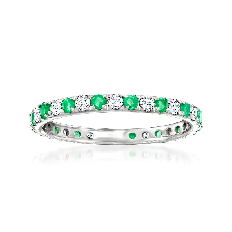 men’s rings with diamonds and gemstones-Ross-Simons Emerald and . Diamond Eternity Band in 14kt White Gold