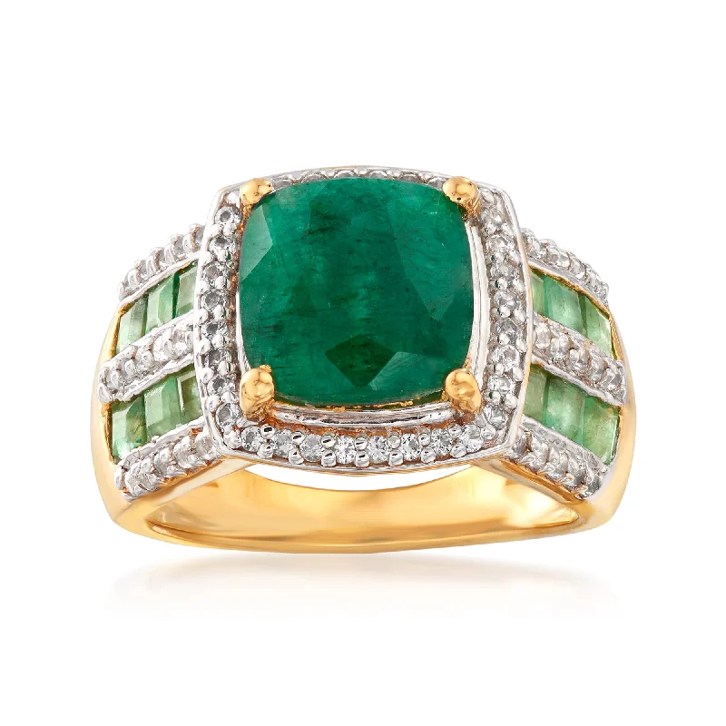 vintage wedding bands with sapphires-Ross-Simons Emerald and . White Topaz Ring in 18kt Gold Over Sterling