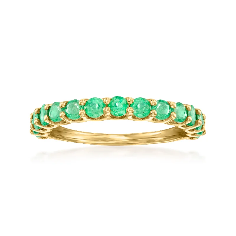 custom wedding rings with birthstones-Ross-Simons Emerald Ring in 14kt Yellow Gold