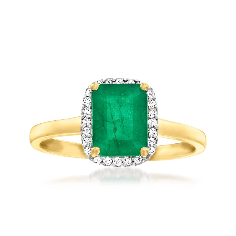 best rings for men’s engagement-Ross-Simons Emerald Ring With Diamond Accents in 14kt Yellow Gold