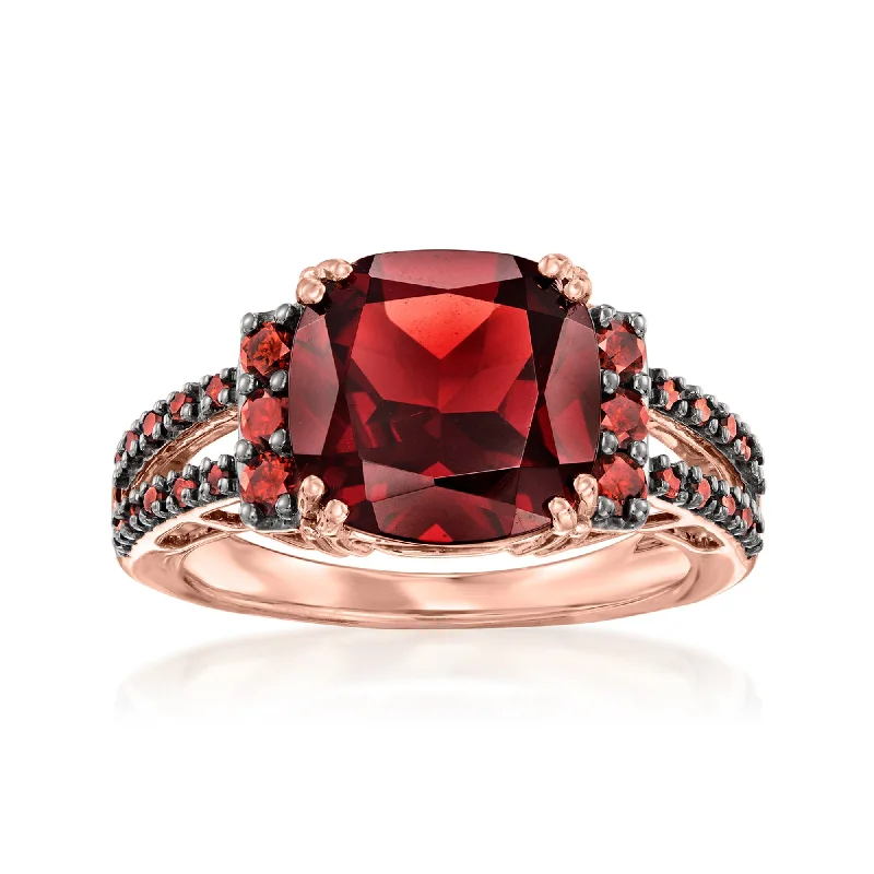 silver engagement rings with birthstones-Ross-Simons Garnet and . Red Diamond Ring in 14kt Rose Gold