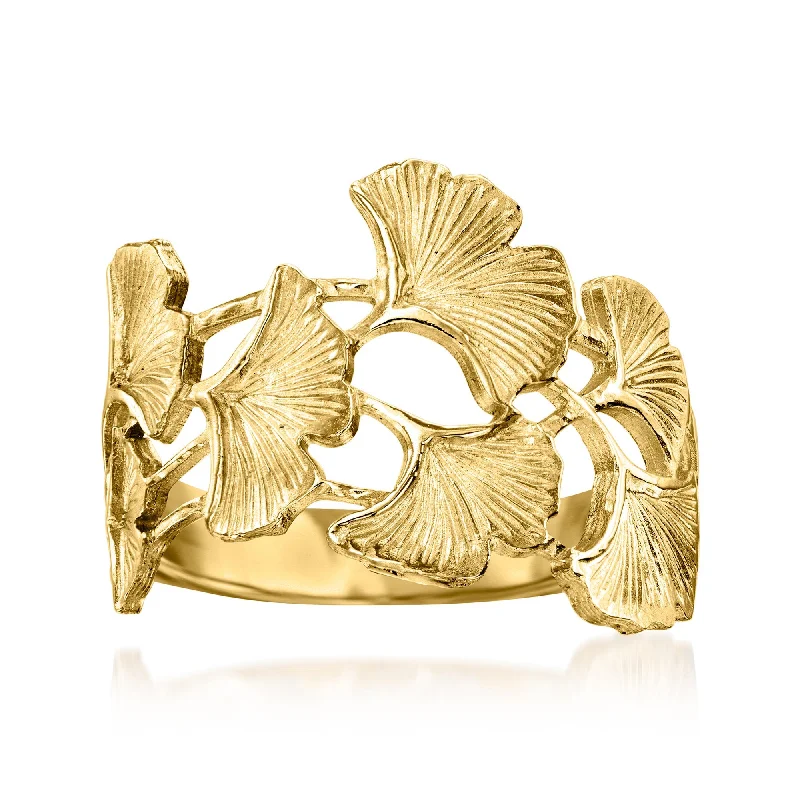 affordable wedding bands with gemstones-Ross-Simons Italian 14kt Yellow Gold Ginkgo Leaf Ring