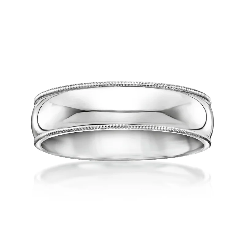 affordable custom engagement rings for couples-Ross-Simons Men's 6mm 14kt White Gold Milgrain Wedding Ring