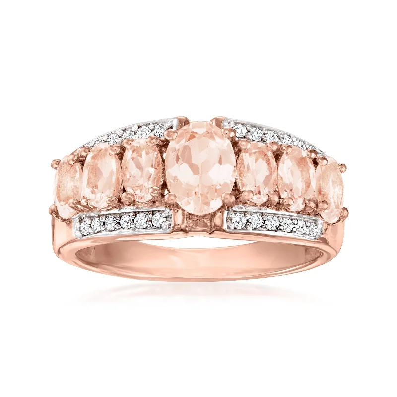 yellow gold engagement rings for women-Ross-Simons Morganite and . Diamond Ring in 18kt Rose Gold Over Sterling