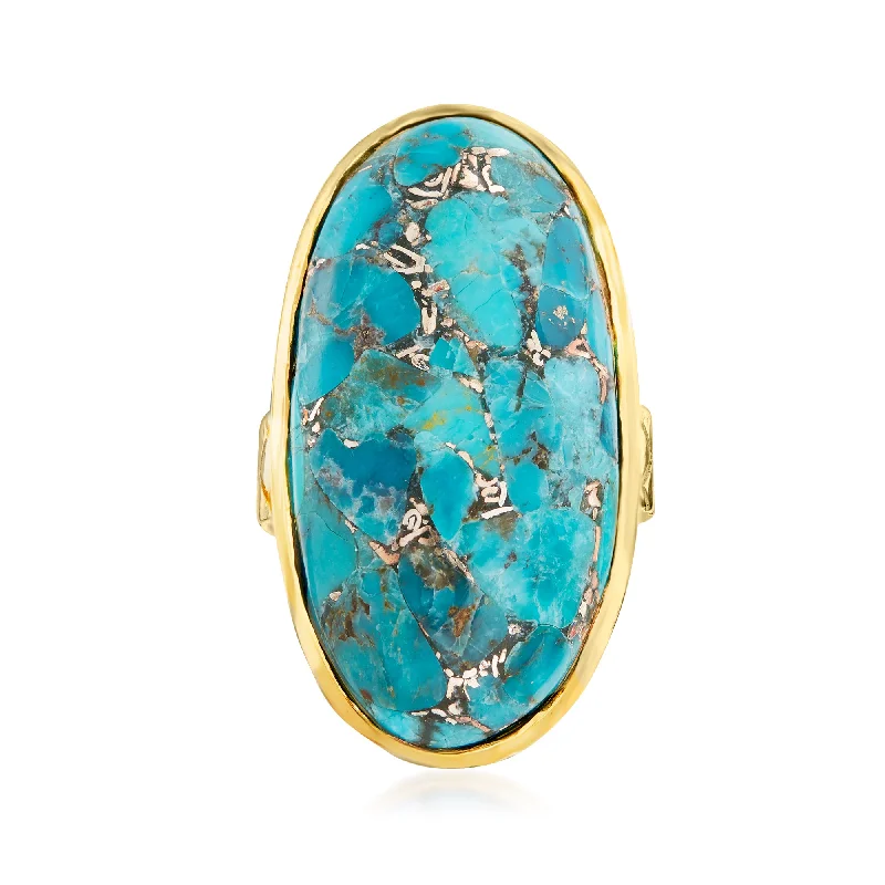 vintage rings for women with diamonds-Ross-Simons Mosaic Turquoise Ring in 18kt Gold Over Sterling