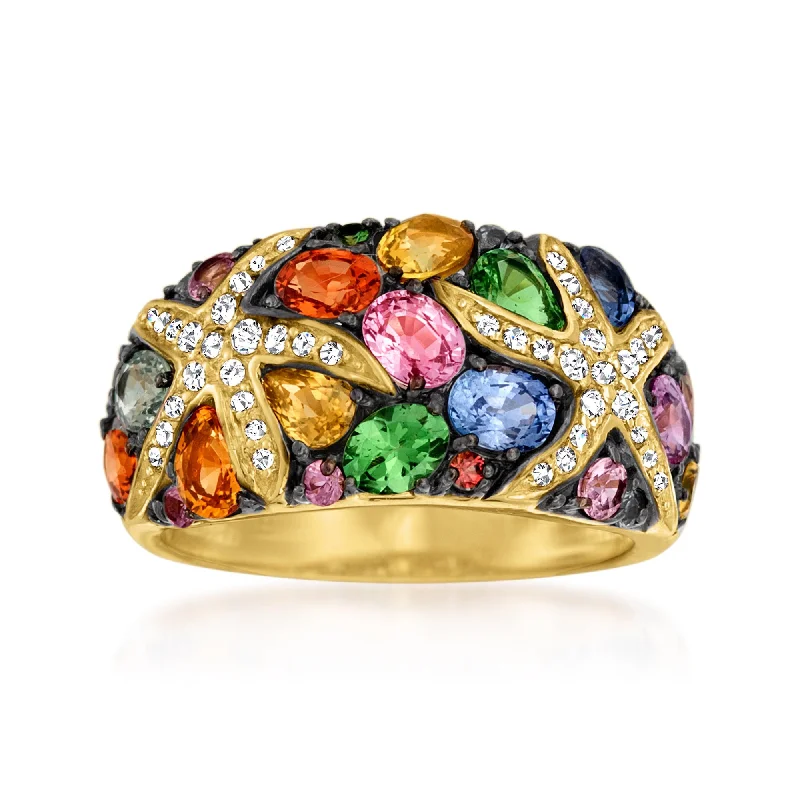 wedding bands with initials-Ross-Simons Multicolored Sapphire and . Diamond Starfish Ring in 14kt Gold