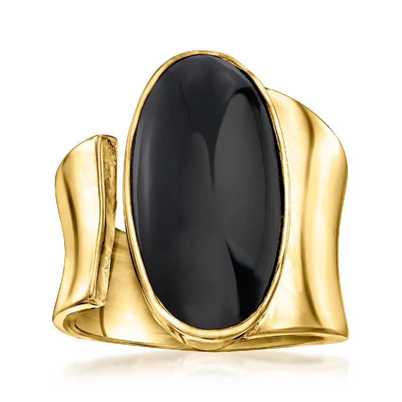 custom rings with initials for women-Ross-Simons Onyx Wrap Ring in 18kt Gold Over Sterling