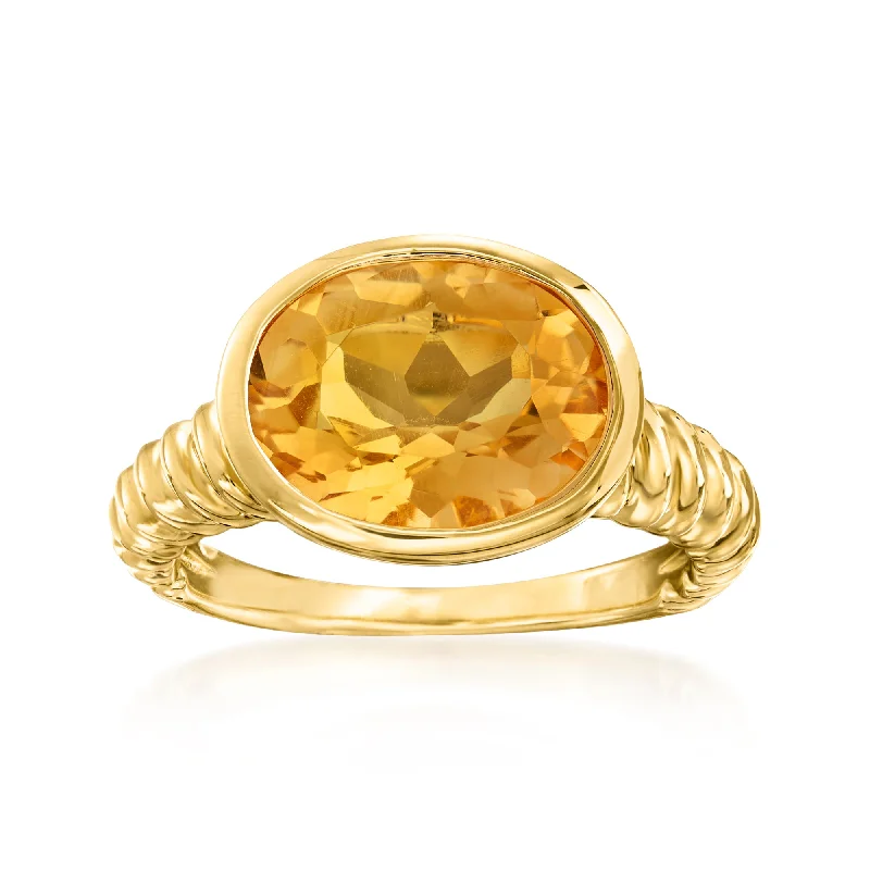 diamond wedding rings with emeralds-Ross-Simons Oval Citrine Ring in 18kt Gold Over Sterling