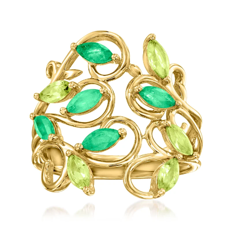 elegant gold engagement rings for women-Ross-Simons Peridot and . Emerald Vine Ring in 14kt Yellow Gold