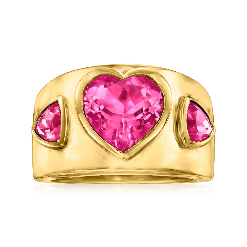 custom gemstone engagement rings-Ross-Simons Pink Topaz Heart Ring in 18kt Gold Over Sterling