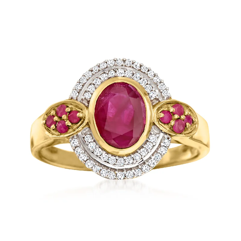 men’s wedding rings with colorful gemstones-Ross-Simons Ruby and . Diamond Oval Ring in 14kt Yellow Gold