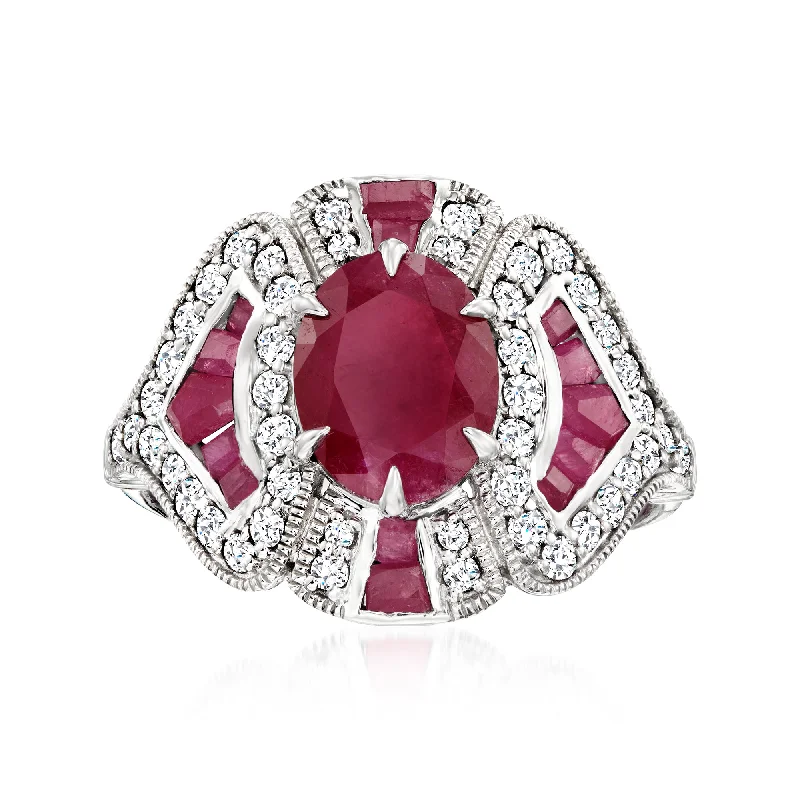 gold rings with colored gemstones-Ross-Simons Ruby and . Diamond Ring in 18kt White Gold