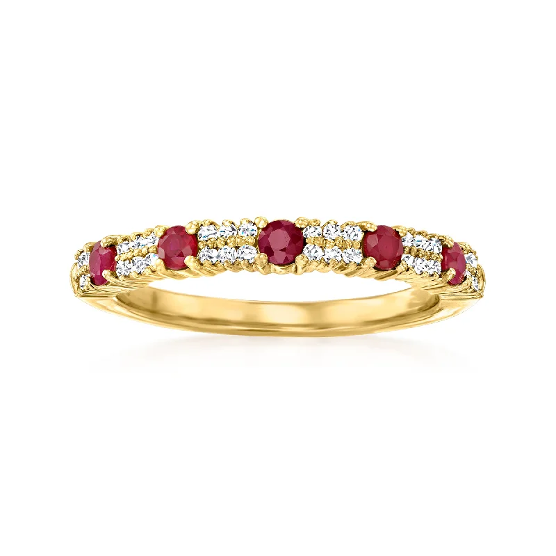 engagement rings for him with sapphires-Ross-Simons Ruby and . Diamond Ring in 18kt Yellow Gold