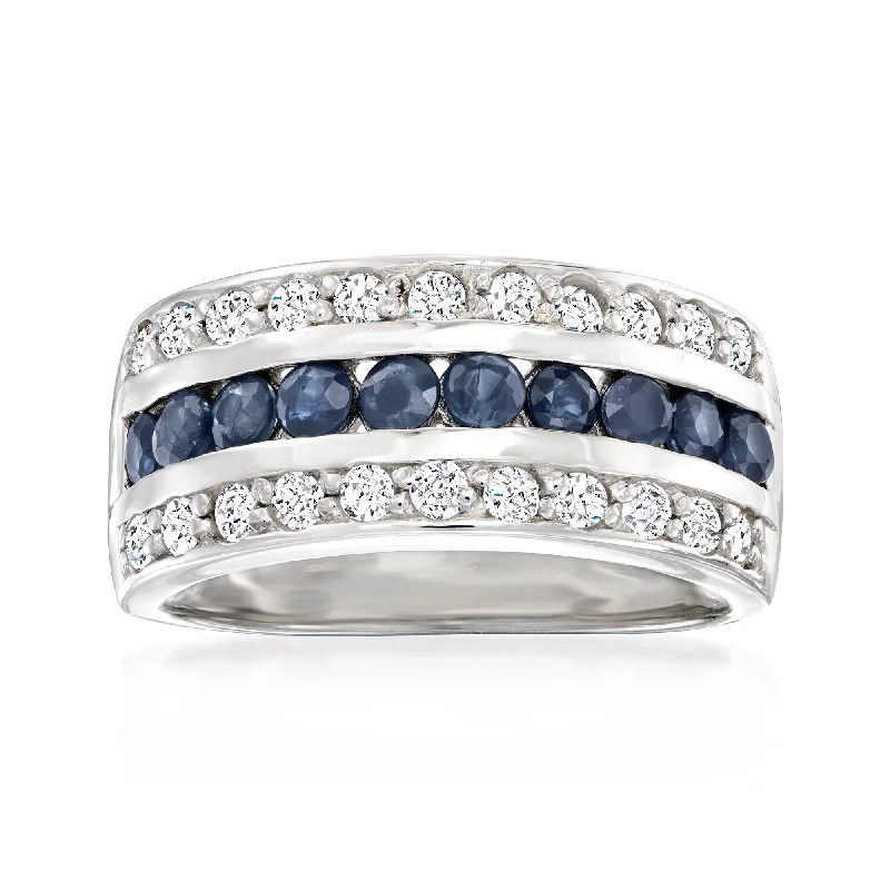 personalized wedding rings for her-Ross-Simons Sapphire and . White Topaz Multi-Row Ring in Sterling Silver