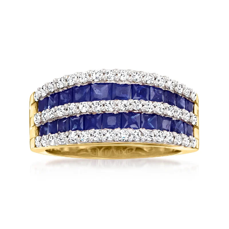 matching silver wedding rings with diamonds-Ross-Simons Sapphire Ring With . Diamonds in 14kt Yellow Gold