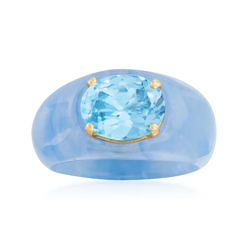 gemstone wedding rings for men-Ross-Simons Sky Blue Topaz and Blue Jade Ring With 14kt Yellow Gold