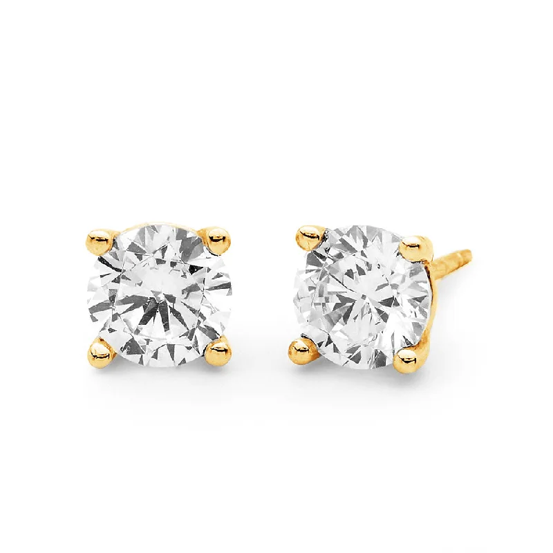 chic silver drop earrings for minimalist style -Round Brilliant Cut Diamond 4 claw stud earrings - (1.00ct t.w.) Beauty Cut