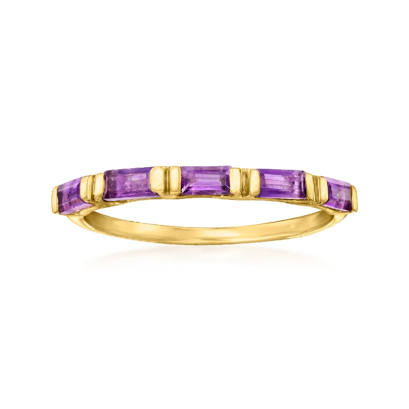 silver rings for men with sapphires-RS Pure by Ross-Simons Amethyst Ring in 14kt Yellow Gold